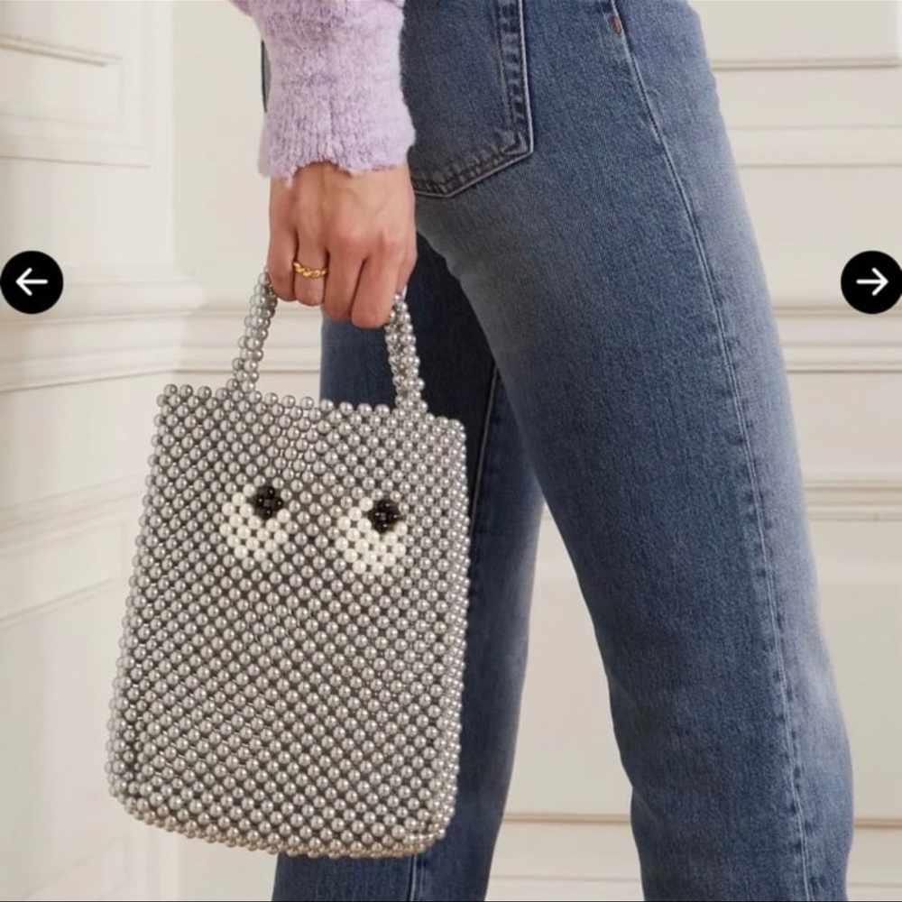 Anya Hindmarch Small Eyes Beads Tote in Pearl Grey